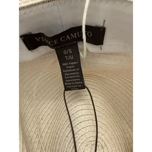 Vince Camuto Straw Fedora Hat Bee Band Ivory Summer Beach Resort OS NWT - Picture 3 of 7